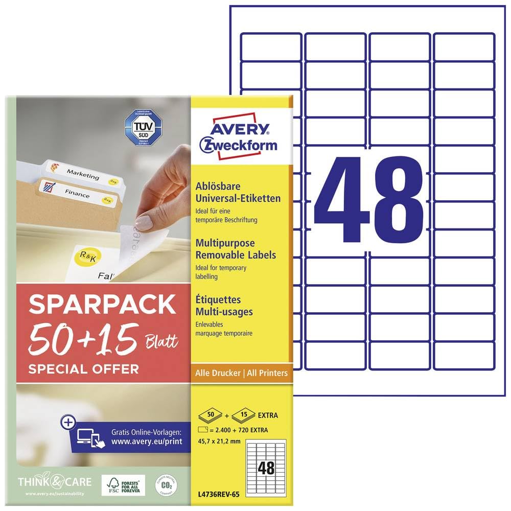 Avery-Zweckform L4736REV-65 All-purpose labels White Paper Removab...