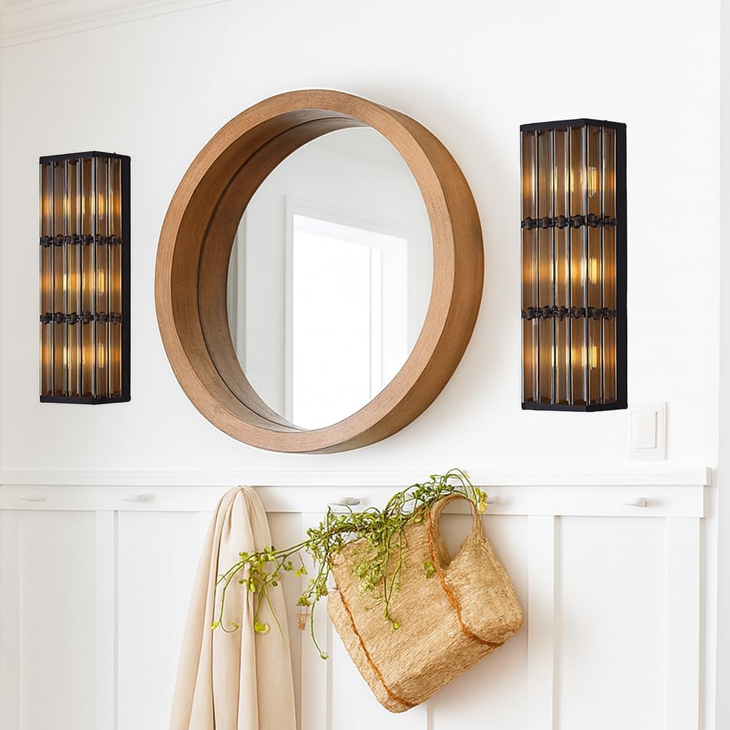 Rustic Black Wall Sconce with Glass Vintage Antique Wall Light Fixture Retro Farmhouse Mid Centry Wall Sconce for Bedroom, Living Room, Mirror, Fireplace