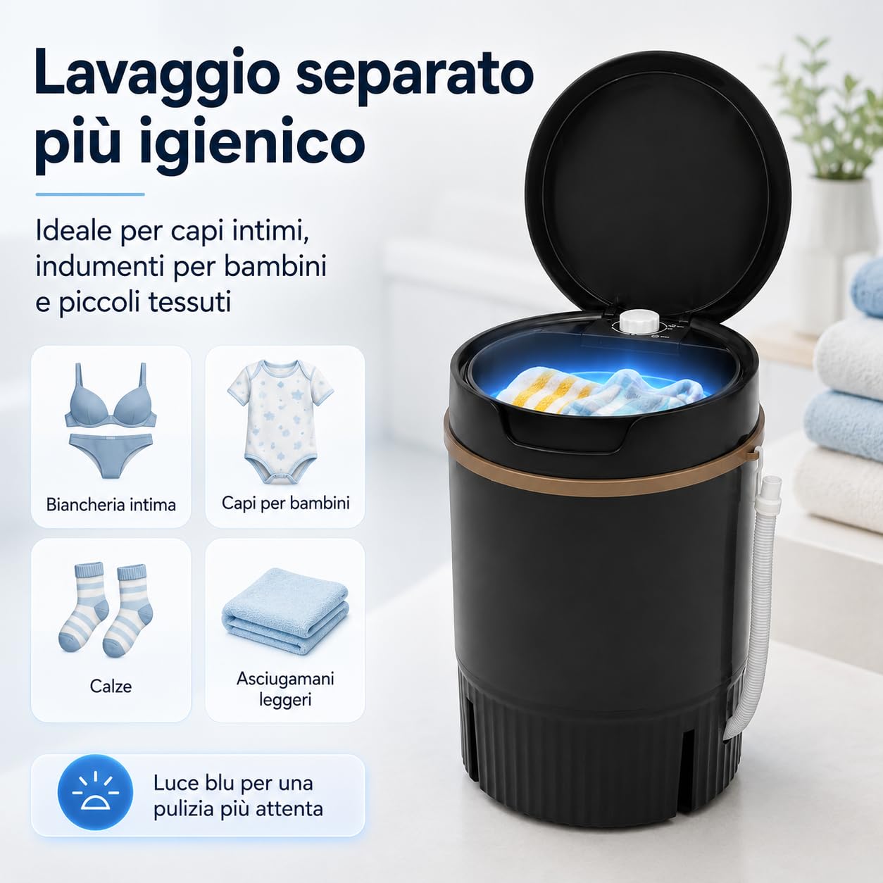 Mini Lavatrice Portatile, 4.5Kg Capacità Lavaggio con Cestello Centrifuga - Nero per Casa Viaggi Dormitorio Campeggio