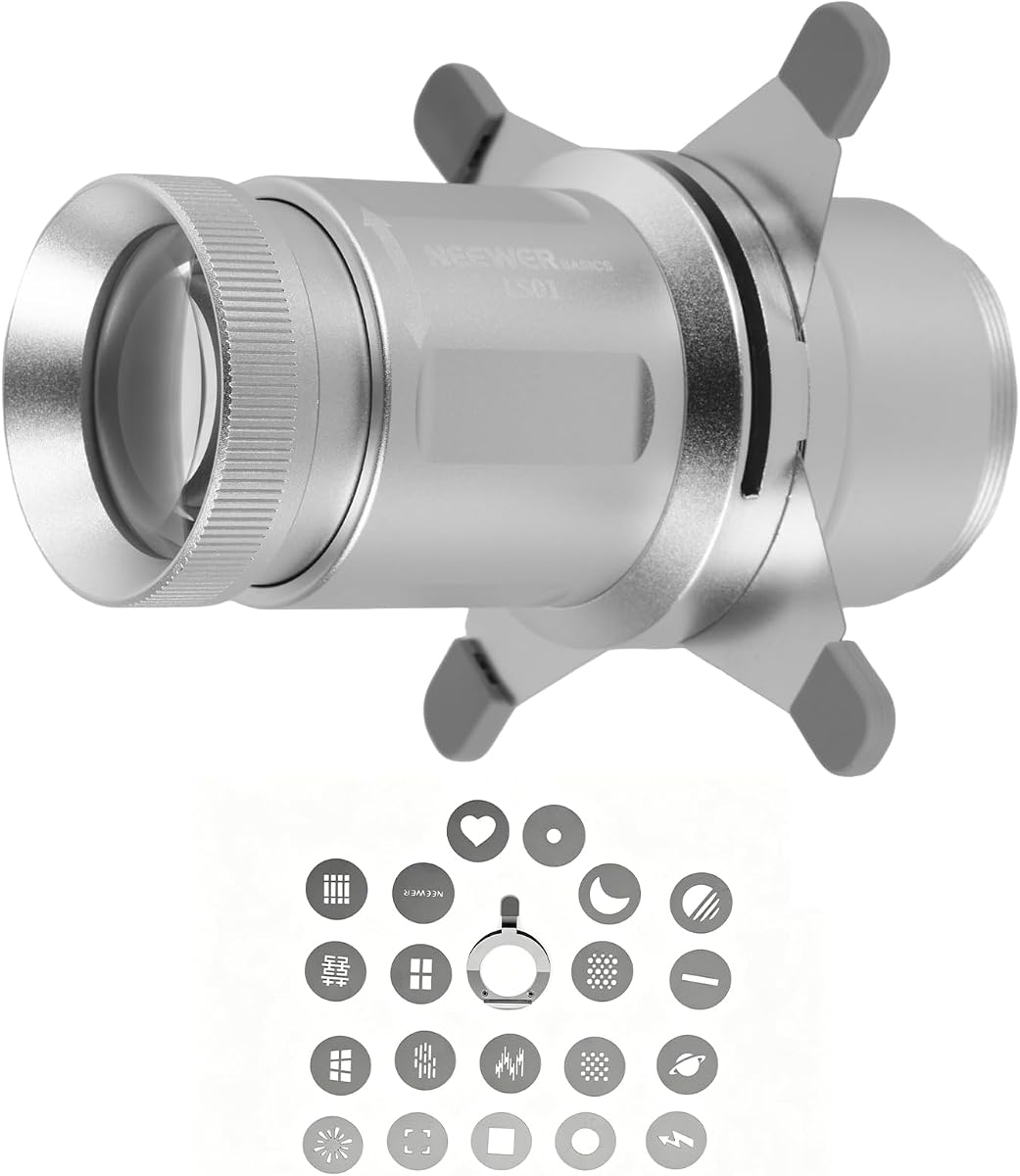 NEEWER Basics Spotlight Snoot óptico cónico solo para linterna fotográfica FL10/FL20/FL10P, accesorio de proyector 4 veces más brillante con enfoque ajustable, ángulo de haz de 30°, 20 Gobos metálicos, LS01