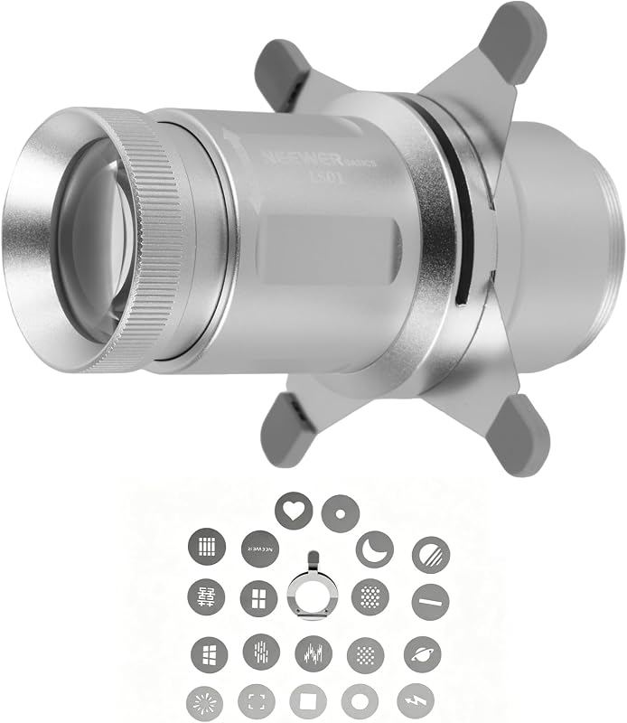 NEEWER Basics Spotlight Snoot óptico cónico solo para linterna fotográfica FL10/FL20/FL10P, accesorio de proyector 4 veces más brillante con enfoque ajustable, ángulo de haz de 30°, 20 Gobos metálicos, LS01