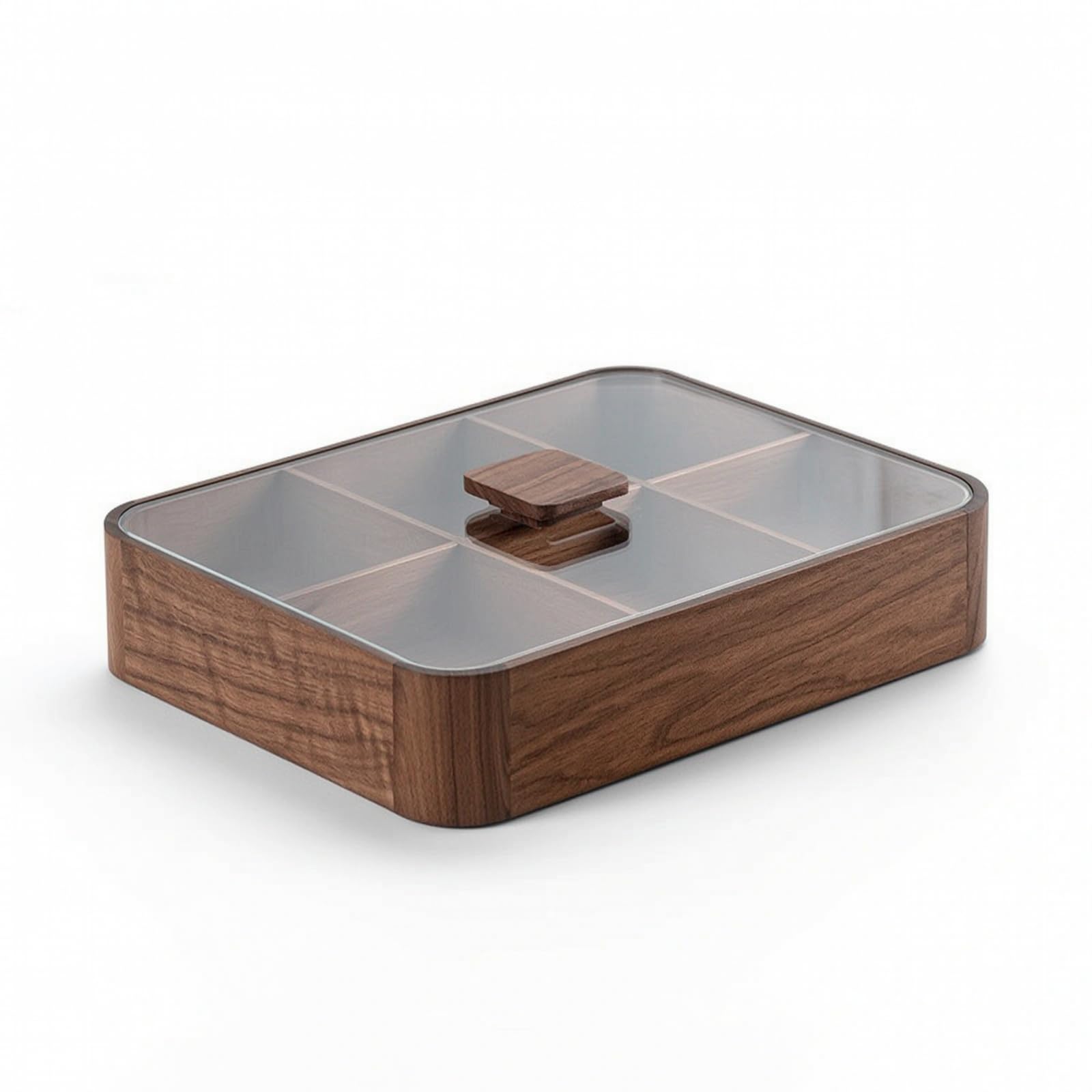 Contenedor de Snacks Caja Organizadora Bote Dispensador Recipiente de con Tapa de Vidrio Templado para Servir Invitados Adecuado para Sala de Estar, Seis Compartimentos