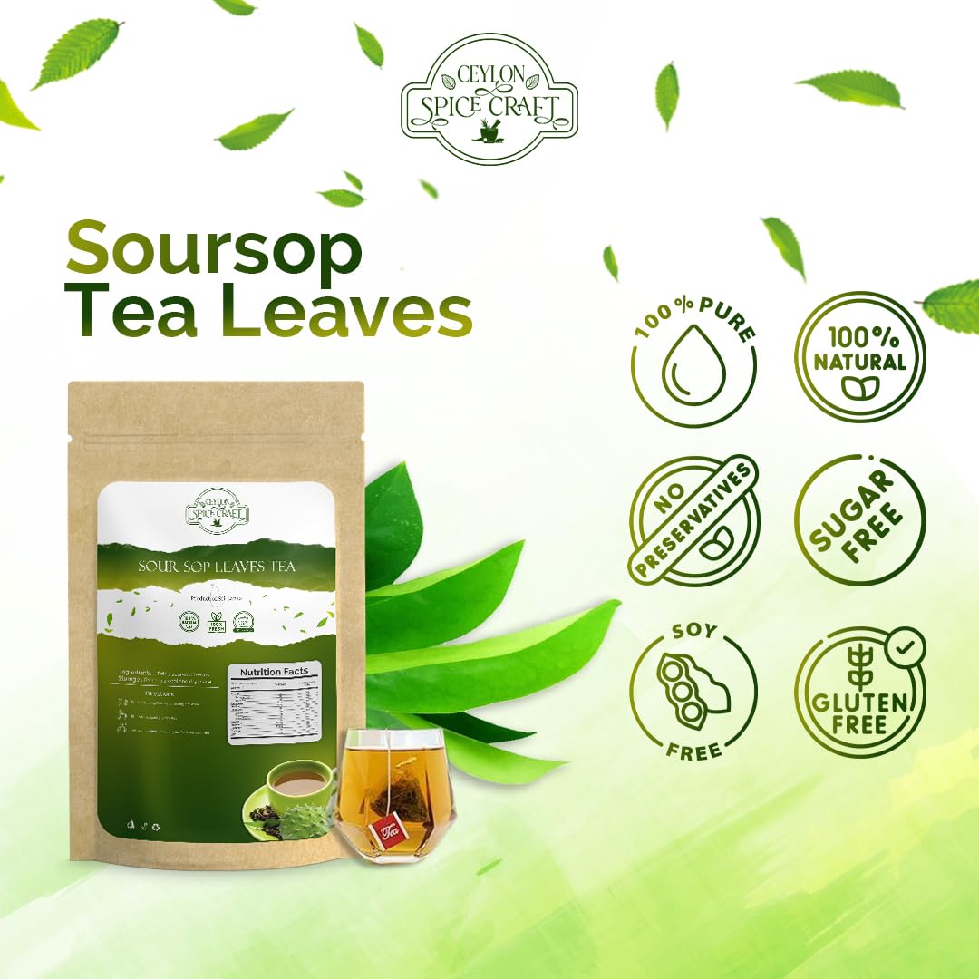 Ceylon Spice Craft Organic Soursop Tea Bags, 30 Premium Graviola Leaf Tea Bags, 100% Natural, Sugar-Free, Caffeine-Free, Pure Soursop Leaves from Sri Lanka, Herbal Tea for Wellness and Relaxation - Image 3