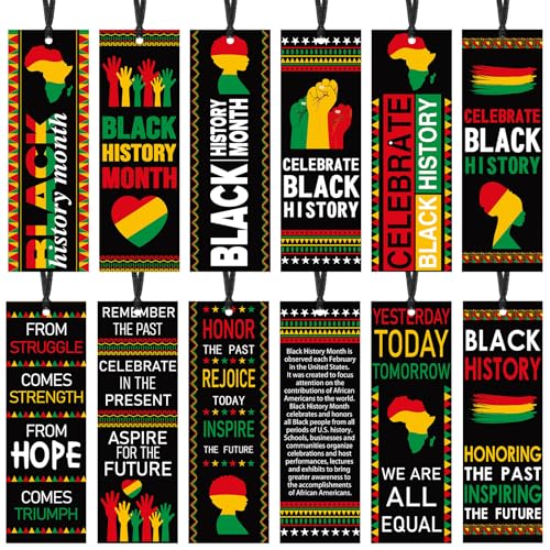 Skyygemm 240 Pcs Black History Month Bookmarks Bulk 5.5 x 2'' Double Sided Inspirational Bookmarks African American Celebration Gifts with Ribbon for Women Men Black History Month Party Favors
