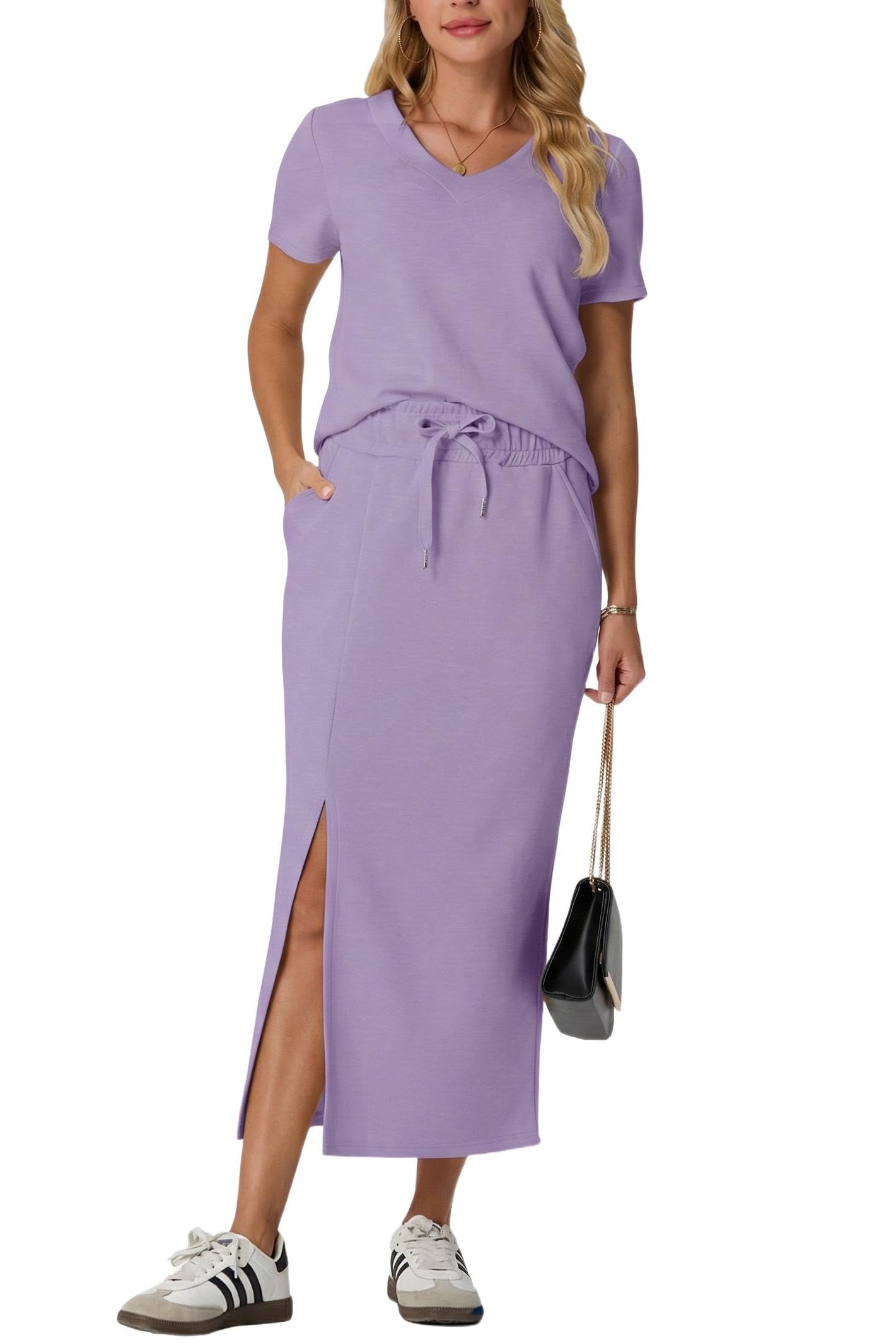GRECERELLE 2026 Womens Summer Wrinkle-Free 2 Piece Skirt Sets with Pockets