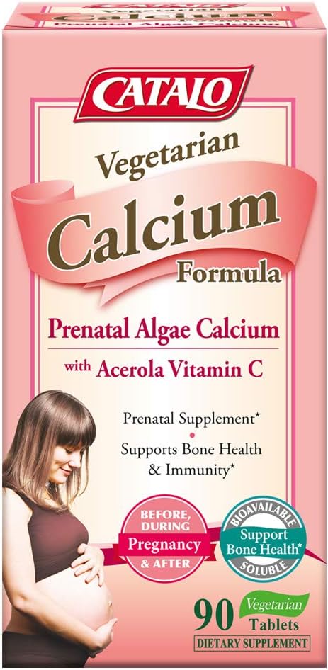 CATALO Vegetarian Calcium Supplements for Women - Plant-Based Red Algae Calcium with Magnesium & Vitamin C for Enhanced Absorption - 90 Tablets