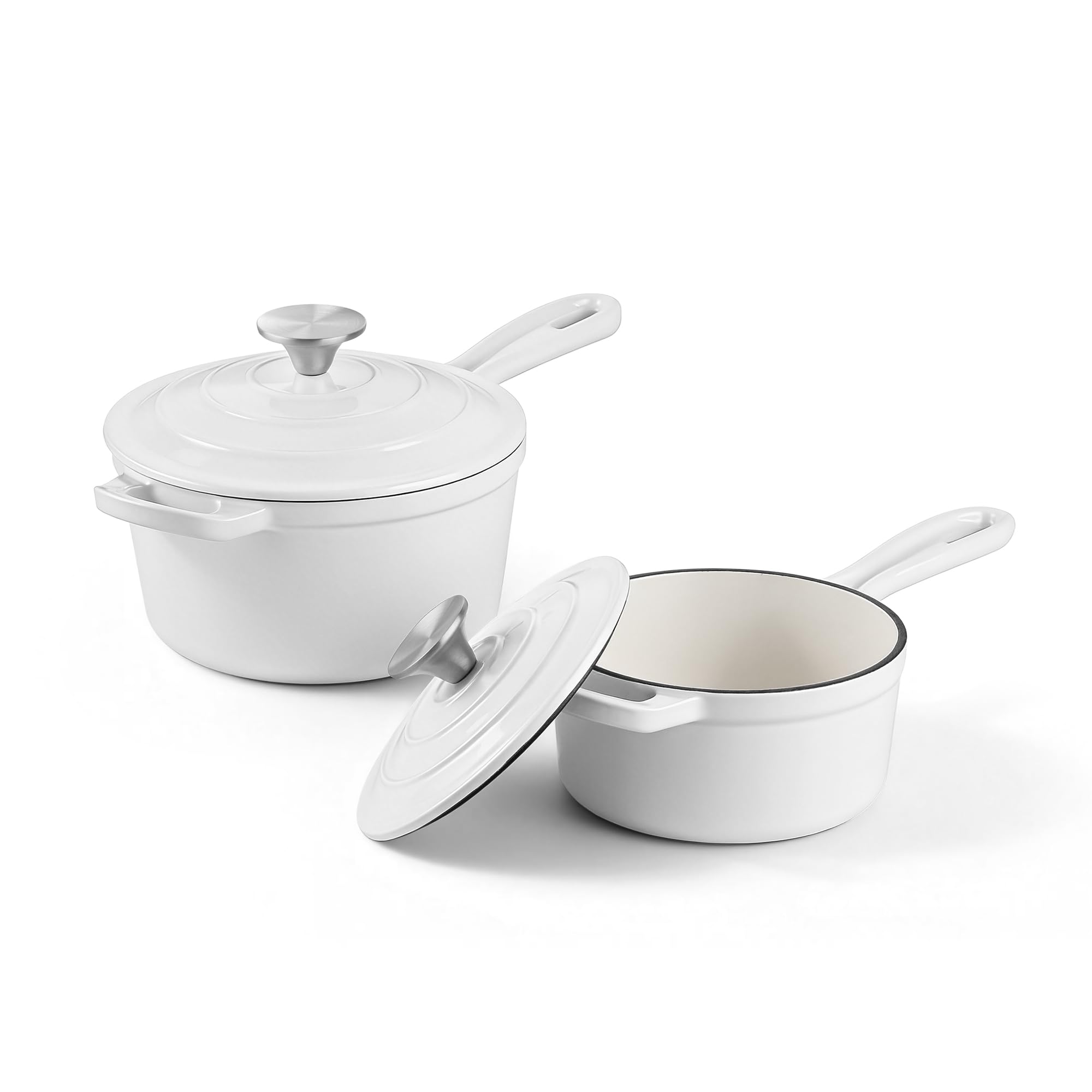 Homikit 1 QT &amp; 2 QT Saucepan Set, Enameled Cast Iron Saucepan with Lid for All Cooktops, Small Pot Mini Dutch Oven for Kitchen Cooking, Boiling, Nonstick &amp; Heavy Duty, White