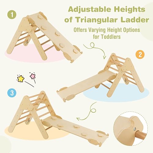 Miniatura 8 de Costzon Juguetes de escalada para niños pequeños, escalera Montessori de madera para escalar arco con rampa deslizante, métodos de combinación