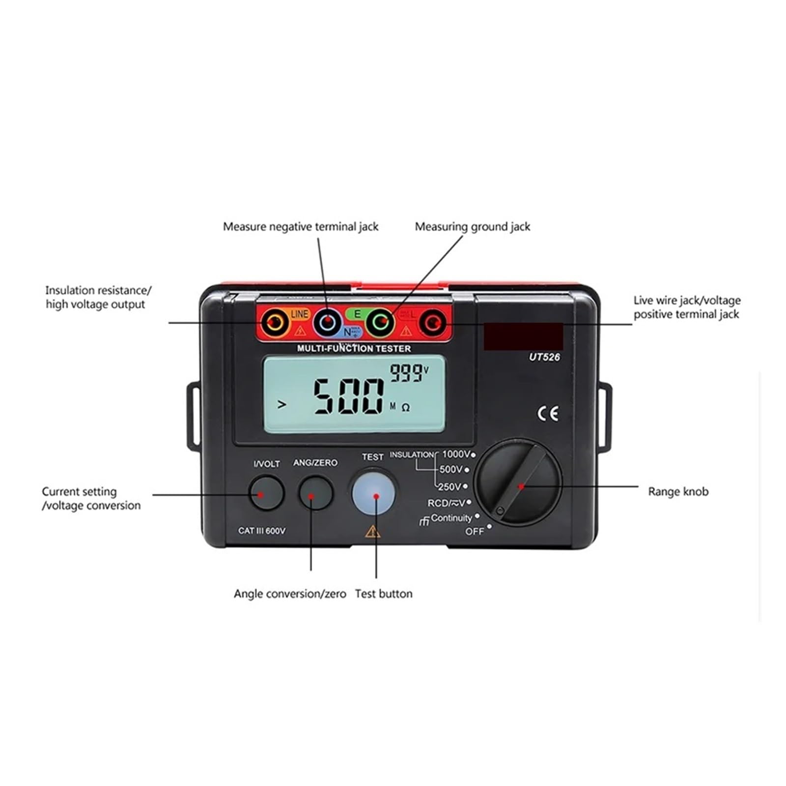 Medidor Eléctrico Digital UT526, Comprobador De Resistencia De Aislamiento, Voltímetro CA/CC, RCD, Continuidad De Baja Resistencia para la Industria eléctrica
