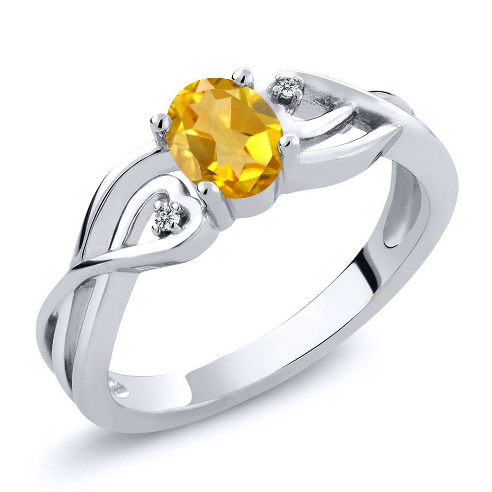 Gem Stone King 925 Sterling Silver Yellow Citrine and White Lab Grown Diamond Ring For Women (0.41 Cttw, Gemstone Birthstone, Available In Size 5, 6, 7, 8, 9)