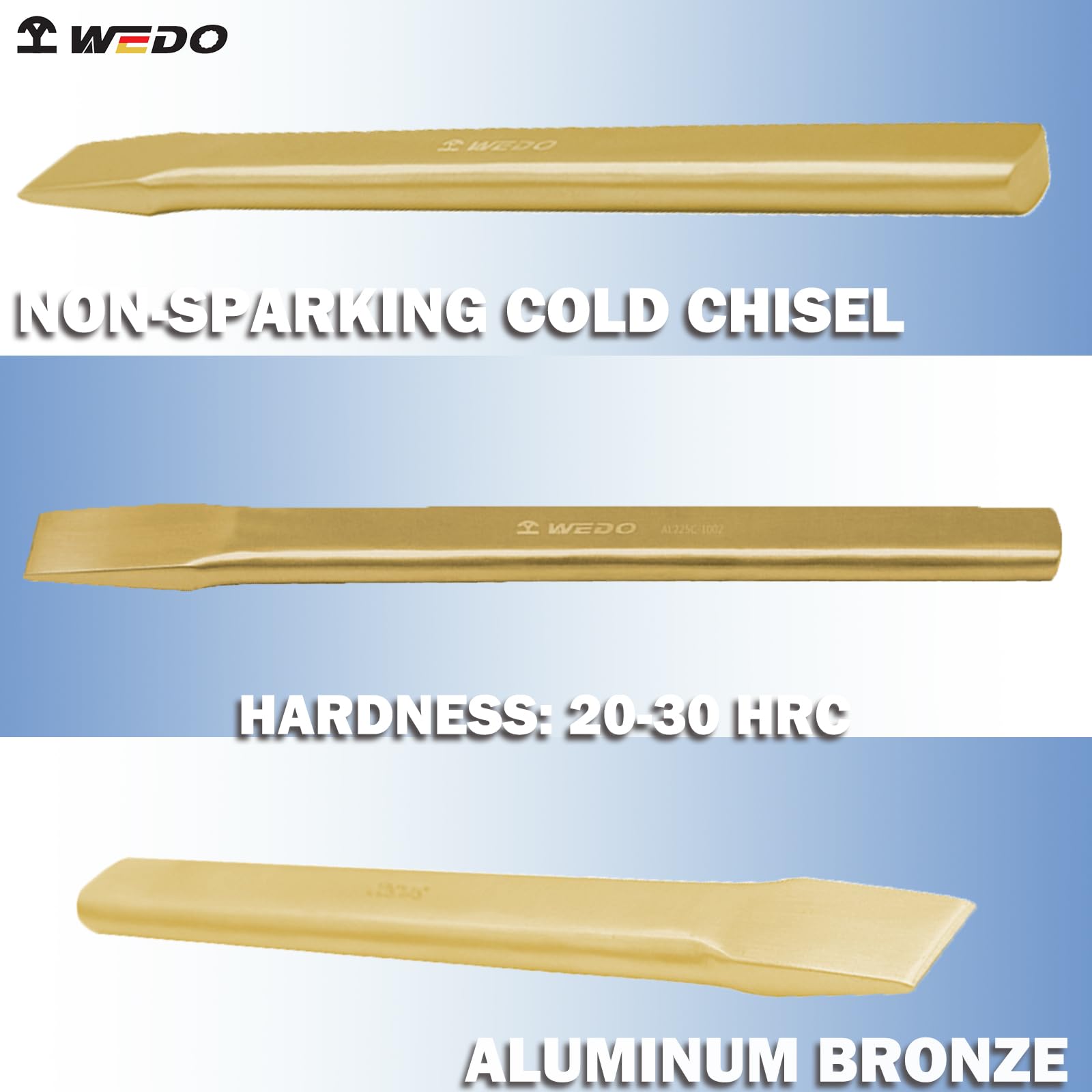 WEDO Cincel plano sin chispas, cincel plano de seguridad sin chispas, bronce de aluminio, estándar DIN, certificado BAM y FM, 27 x 400 mm