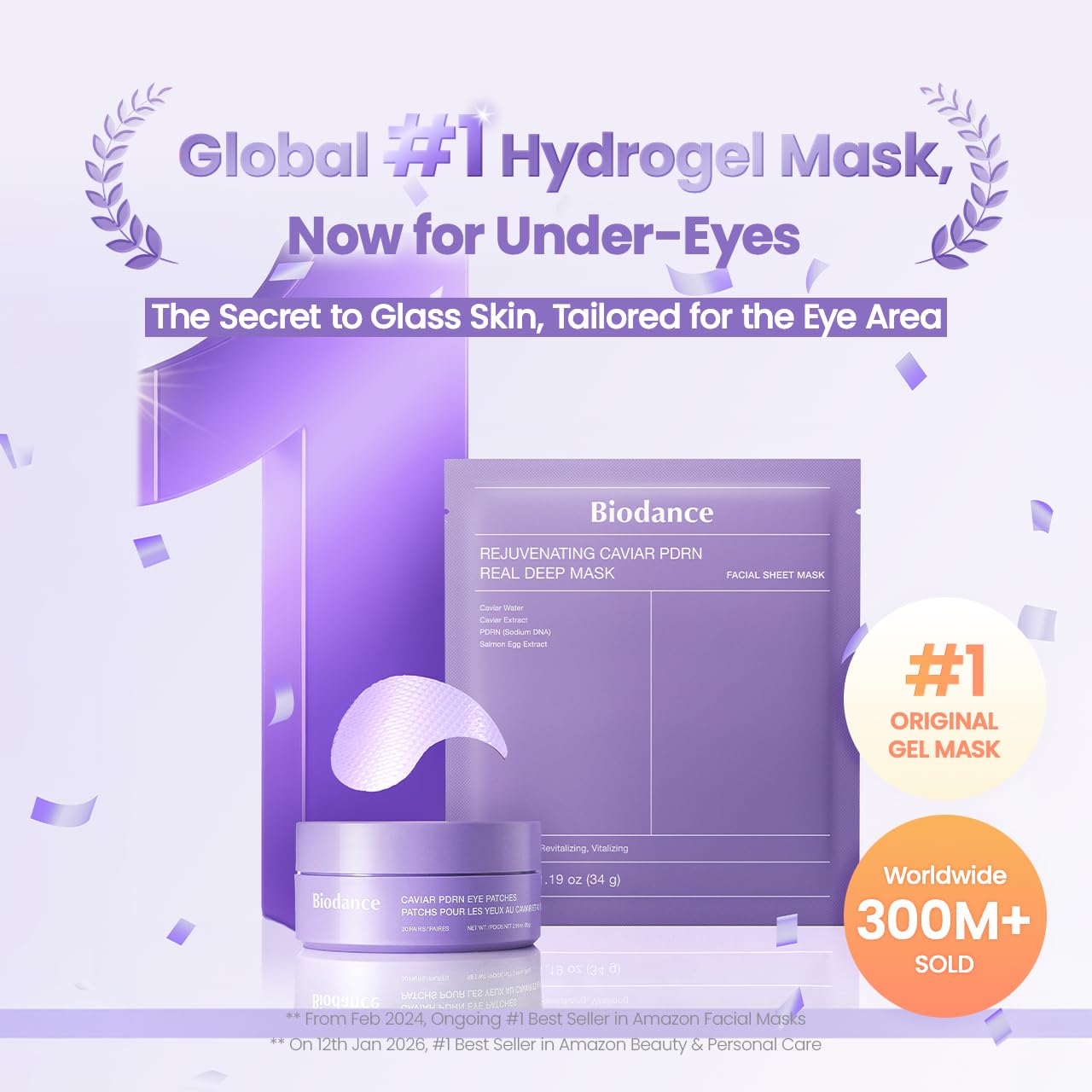 BIODANCE Hydrogel Eye Patches for Under Eye - Caviar PDRN, Depuffing & Eye Bags (60 Count) view 2