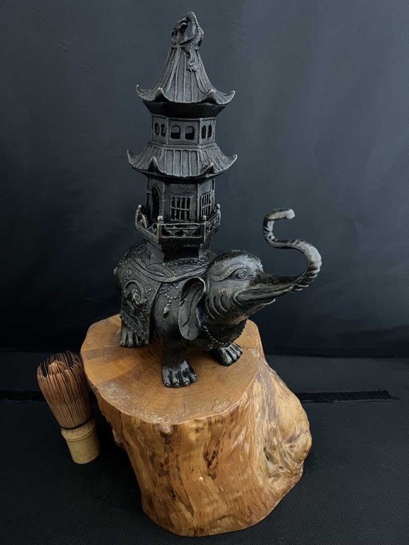 香炉 象 銅製 台座付 仏具 彫刻 置物 開運 風水 骨董 古美術