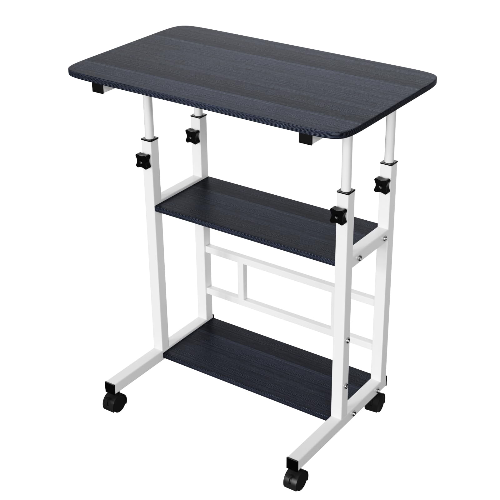 Tavolo da letto per computer portatile, altezza regolabile, con 4 ruote, scrivania per computer, per casa, ufficio e studio, 60 x 40 x 90 cm, colore: nero e bianco