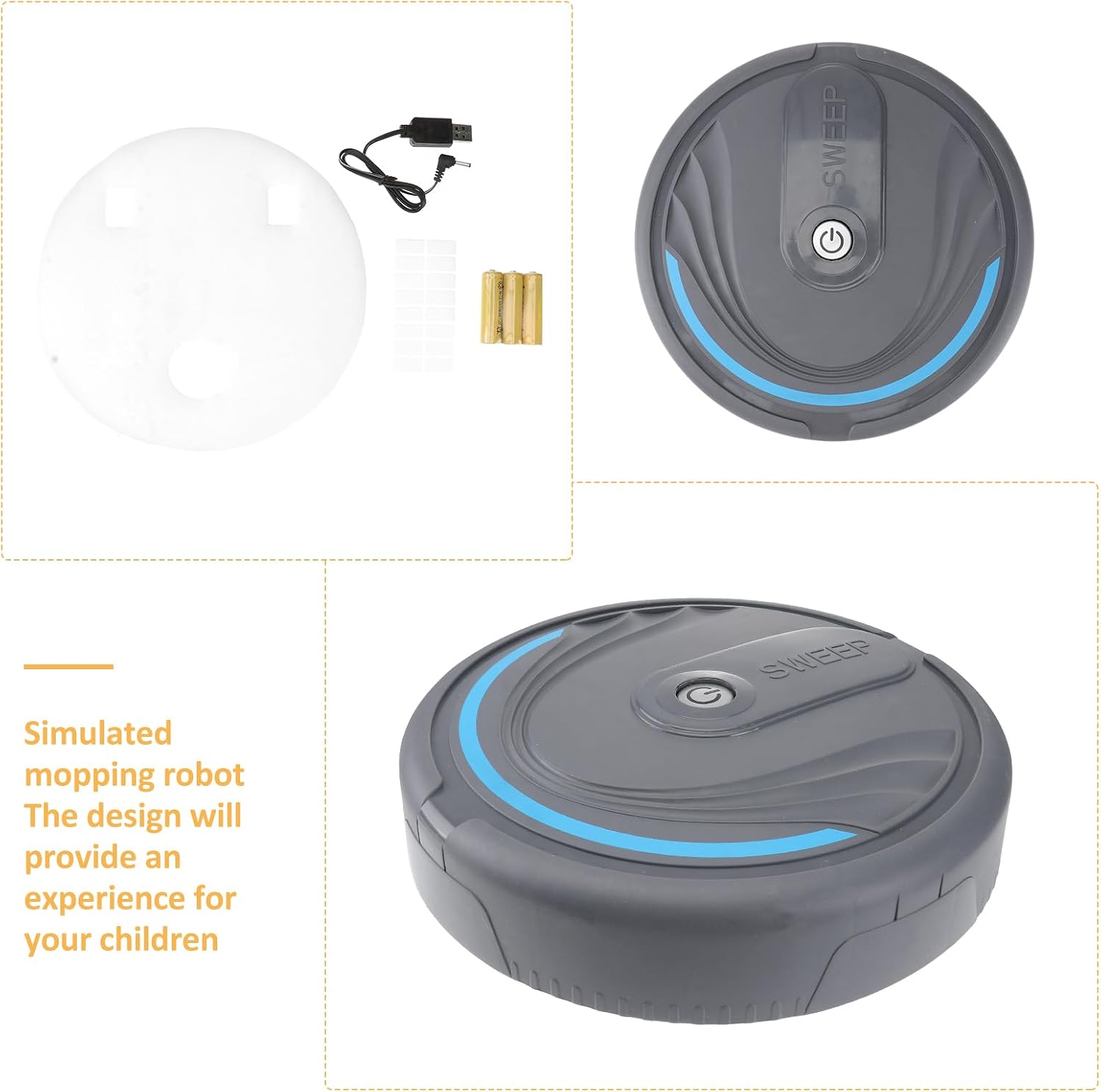 TOYANDONA Rechargeable Simulation Floor Mopping Robot Toy for Kids Role Play Artificial Floor Sweeper Educational Pretend Play Household Cleaning Toy 9.05X9.05X2.16In
