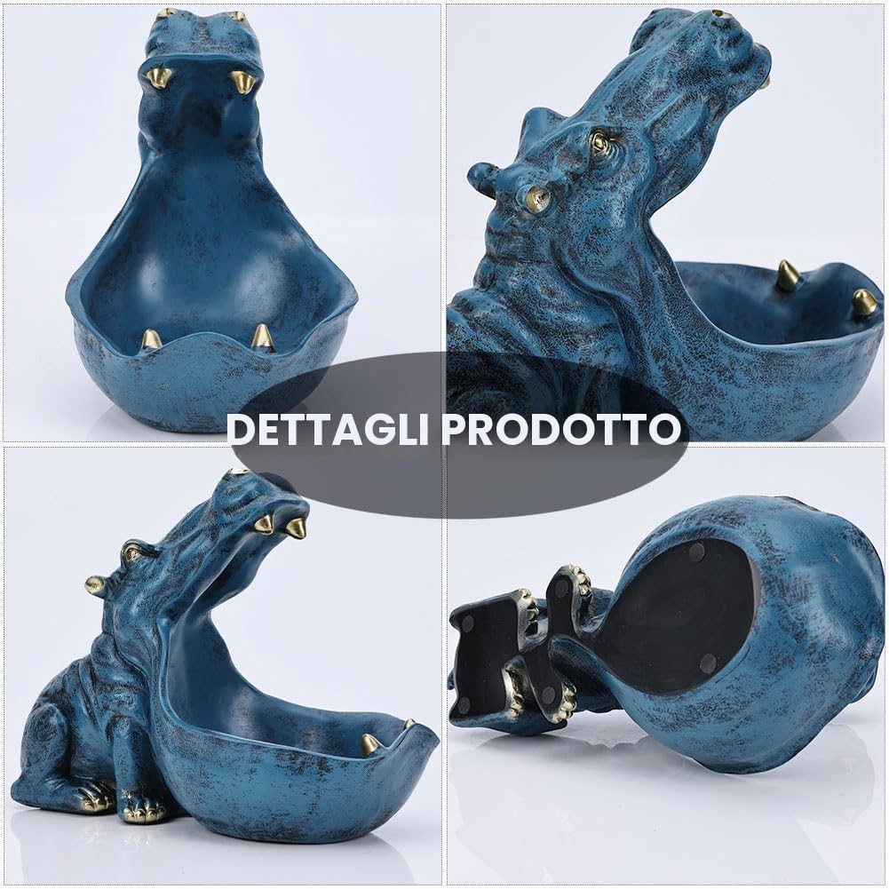 Statua di ippopotamo in resina per ingresso, supporto multiuso per chiavi, caramelle, gioielli e orecchini - Ottimo per l'arredamento della casa, arte moderna, ingresso, decorazione di scaffali