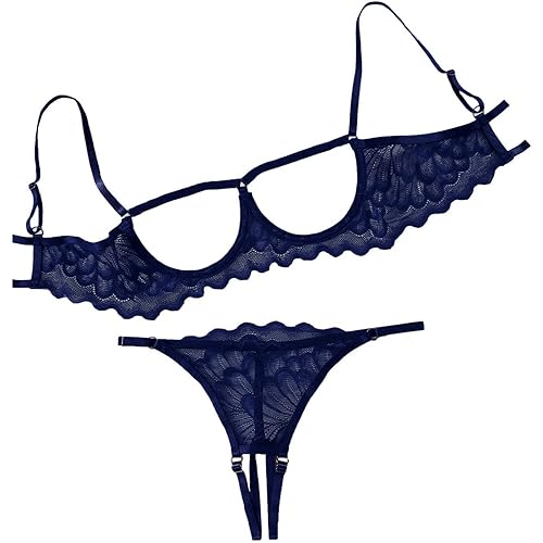 Lilosy Sexy Underwire Floral Lace Sheer Lingerie Set for Women See Through Bra and Panty 2 Piece