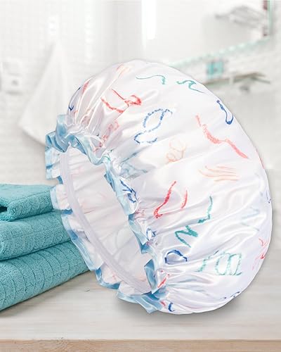 Miniatura 3 de Aquior Gorro de ducha reutilizable para mujer, doble capa impermeable, tamaño grande para todas las longitudes de cabello, no se decolora, para