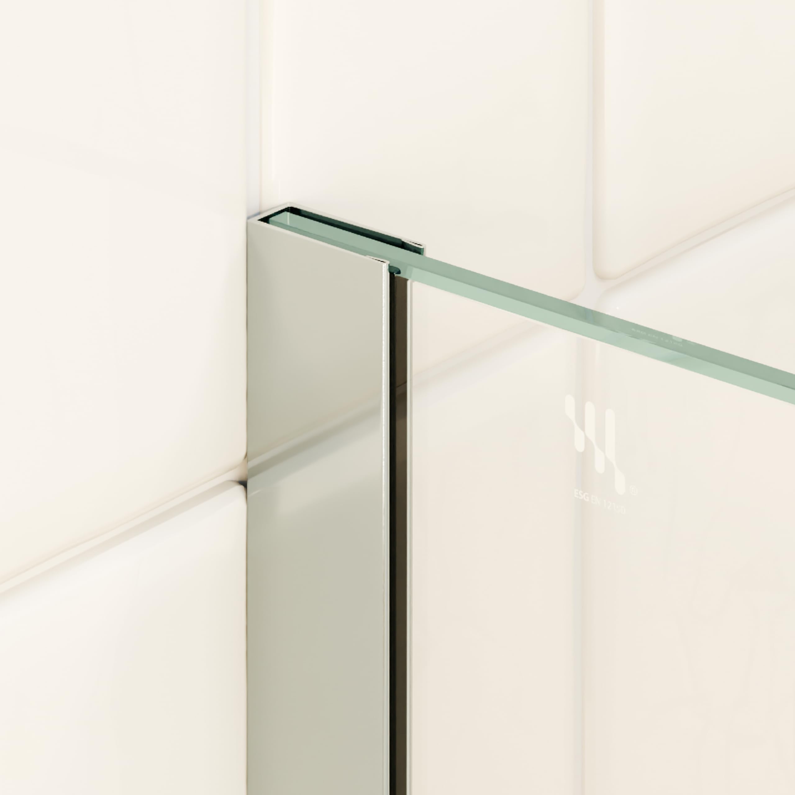 Mampara de Ducha Fija/Walk-In Fiona 140x200cm, Cristal Templado Parcialmente Satinado de 10mm, Perfiles e Barra Estabilizadora en Acero Inoxidable Cromado