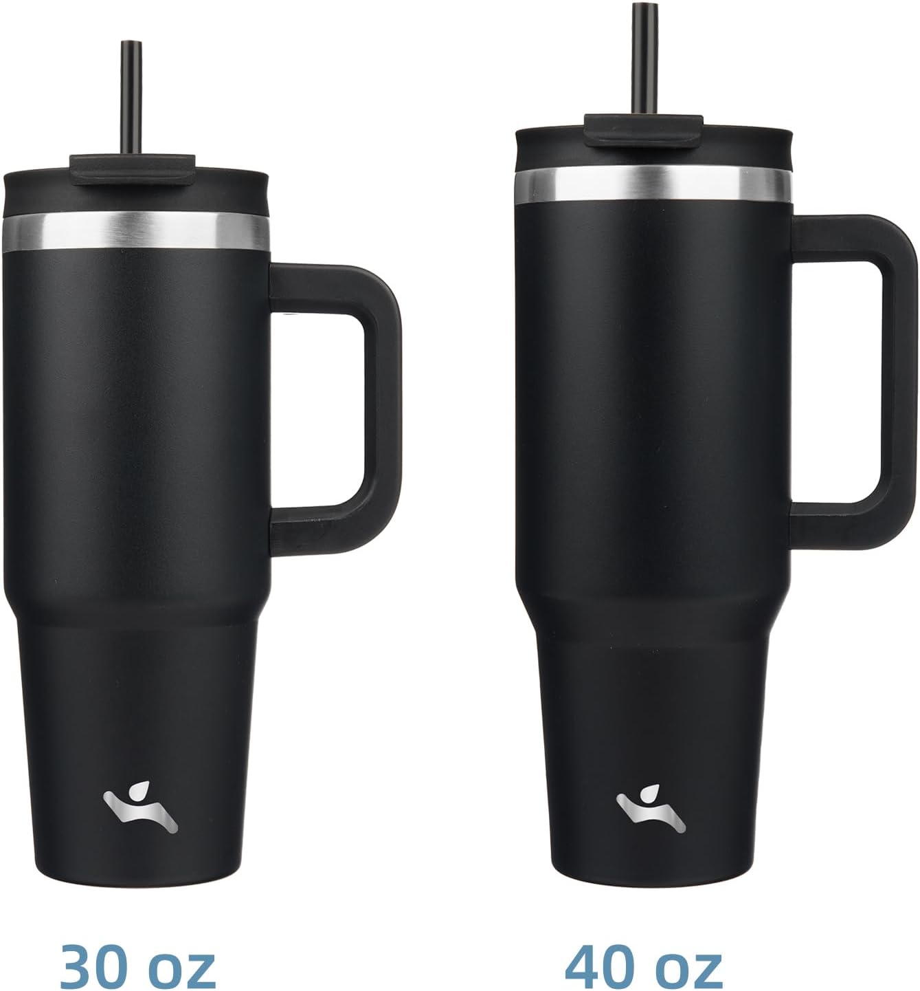 40 oz Tumbler with Handle and 2 Straws,2 in 1 Lid Insulated Water Bottle Stainless Steel Travel Coffee Mug,Black - Image 3