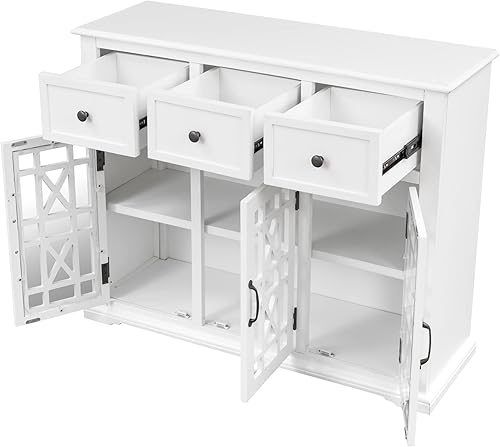 Miniatura 6 de CEMKAR Aparador de armario de almacenamiento de madera maciza, gabinete lateral de buffet, puertas de armario de almacenamiento de servicio de