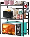 Étendue 2-Tier Rack four micro-ondes avec 6 Crochets - Plateau de comptoir réglable en acier au carbone noir/blanc (40-60cm / 15.7-23.6") Plus large 36cm Platform Kitchen Organizer Stand (Noir, 1 Niveau)