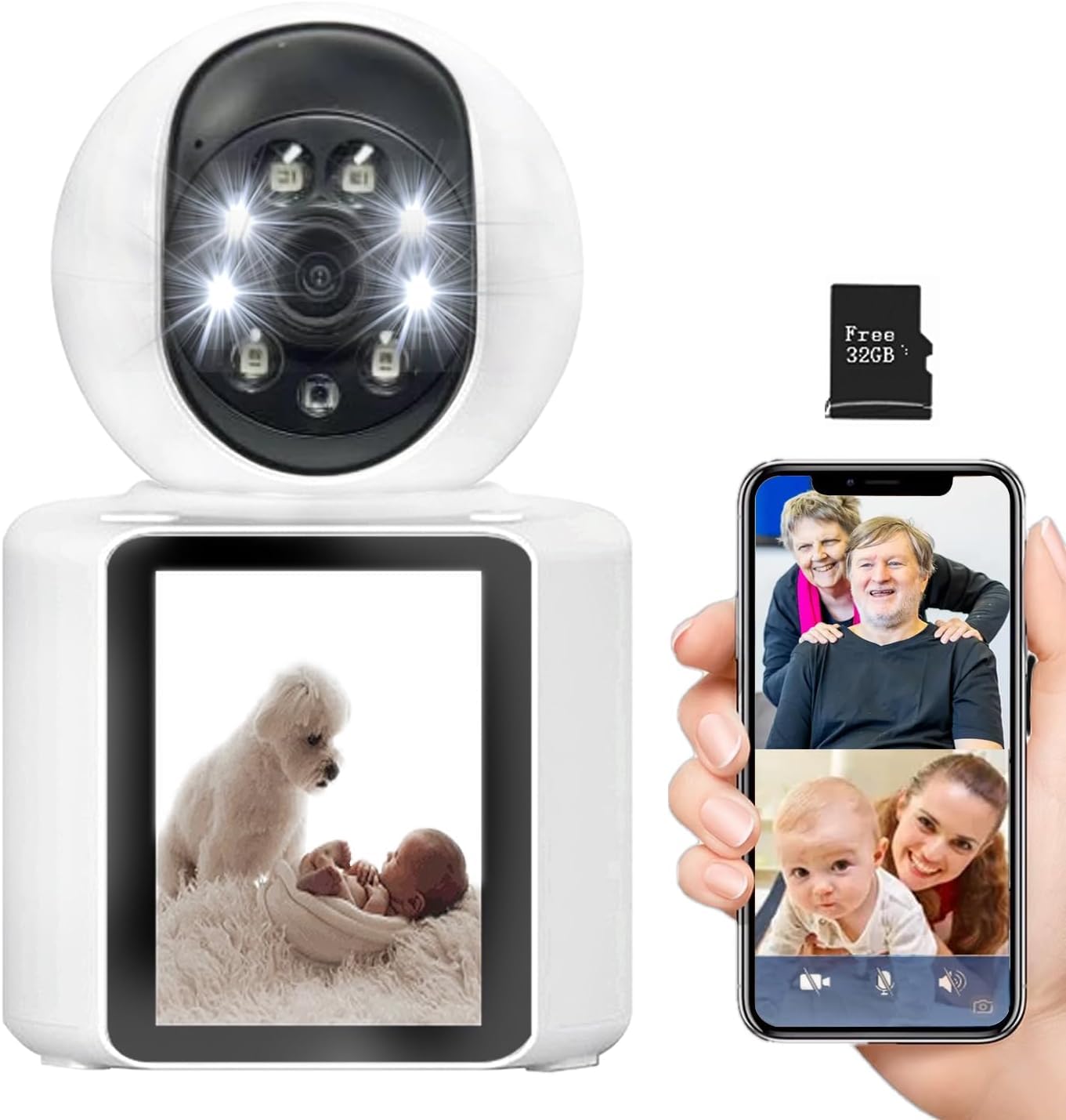 Quick Buy Home Video Calling Camera 1080P Full HD Smart WiFi Security Camera with 360 Degree Pan/Tilt, Night Vision, Two Way Audio, Motion Detection, 3.1 Inch IPS Screen, Free 32GB SD Card