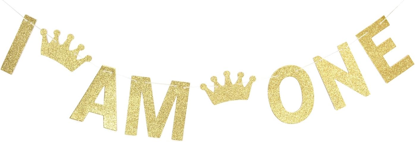 OnePartyI AM ONE Gold Glitter Banner-Happy First 1st Birthday Party Decor