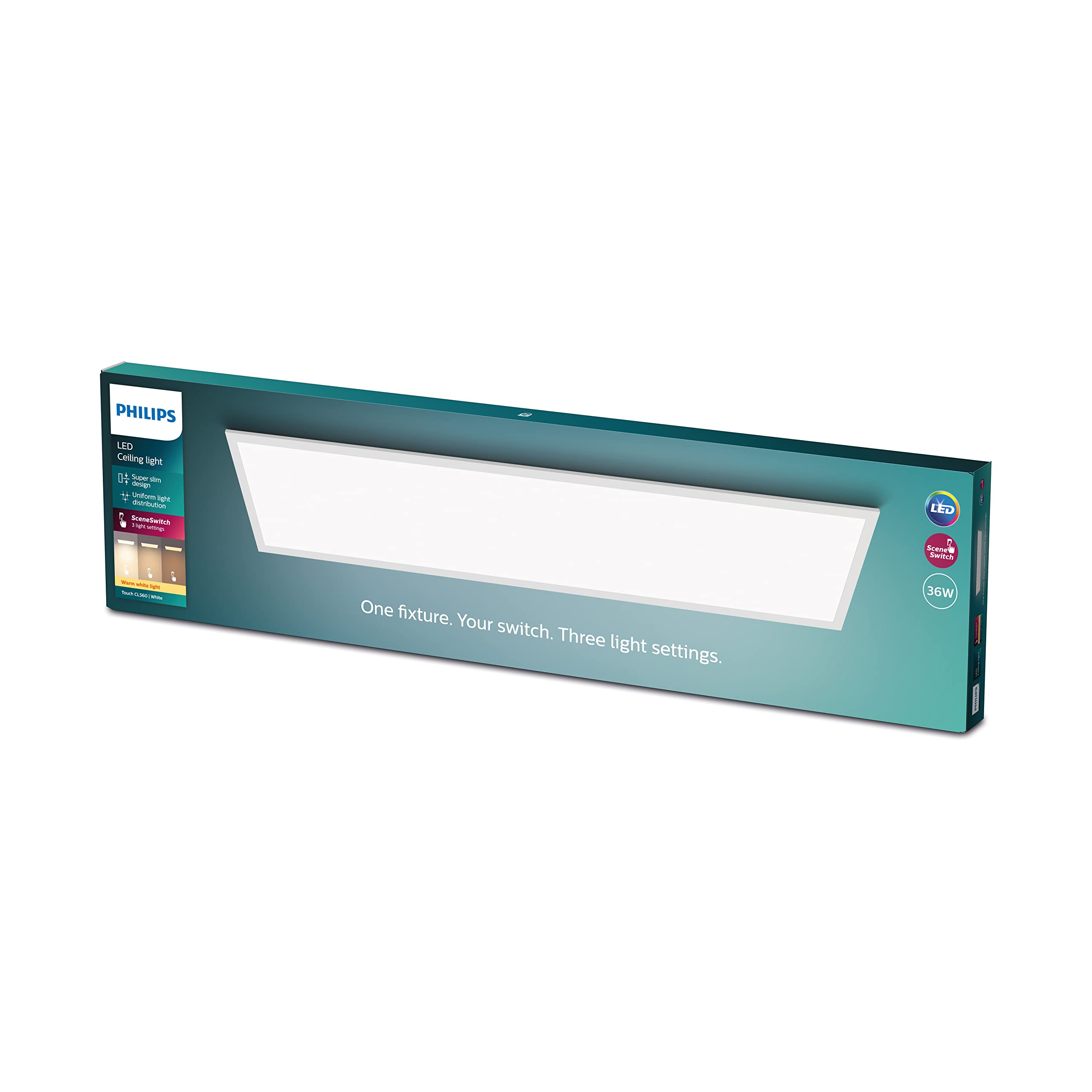 Philips - Plafón Philips Tuch Ceiling, lámpara LED de techo funcional, color blanco, luz blanca cálida regulable, 27K - 36W