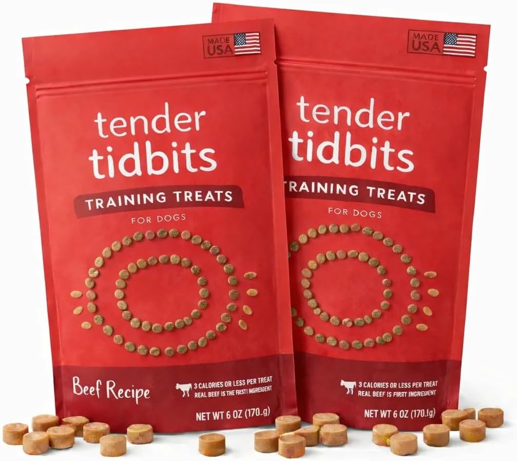 Soft Dog Training Treats, Beef – 12oz, Grain Free Tender Tidbits for Puppy & Adult, Low Calorie Under 3 Cal, Made in USA, Healthy Natural Soft & Chewy Small Dog Treats, All Breeds (Packaging May Vary)
