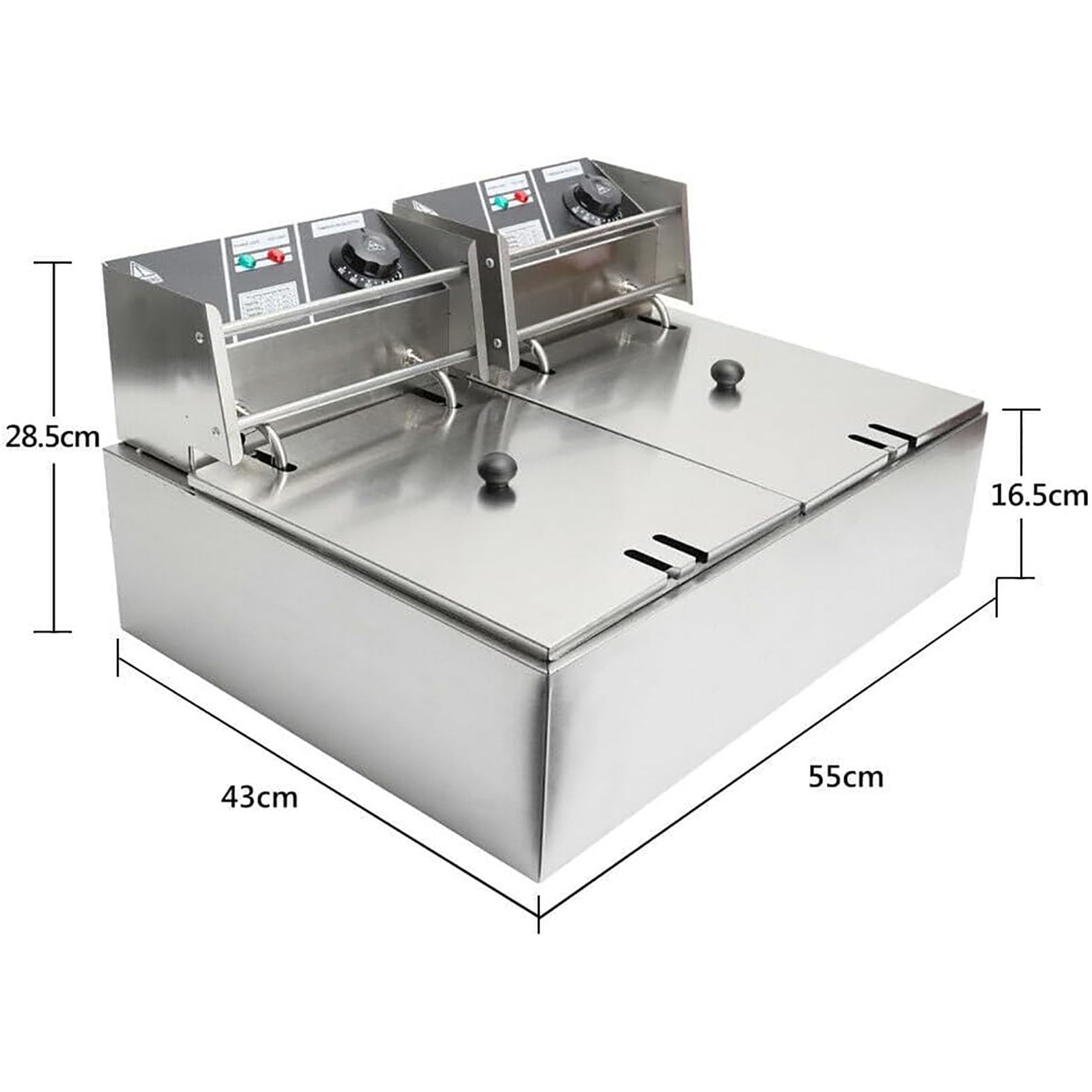 Freidora eléctrica de acero inoxidable con cesta y tapa, freidora de alta resistencia para encimera, ideal para cocina, restaurante