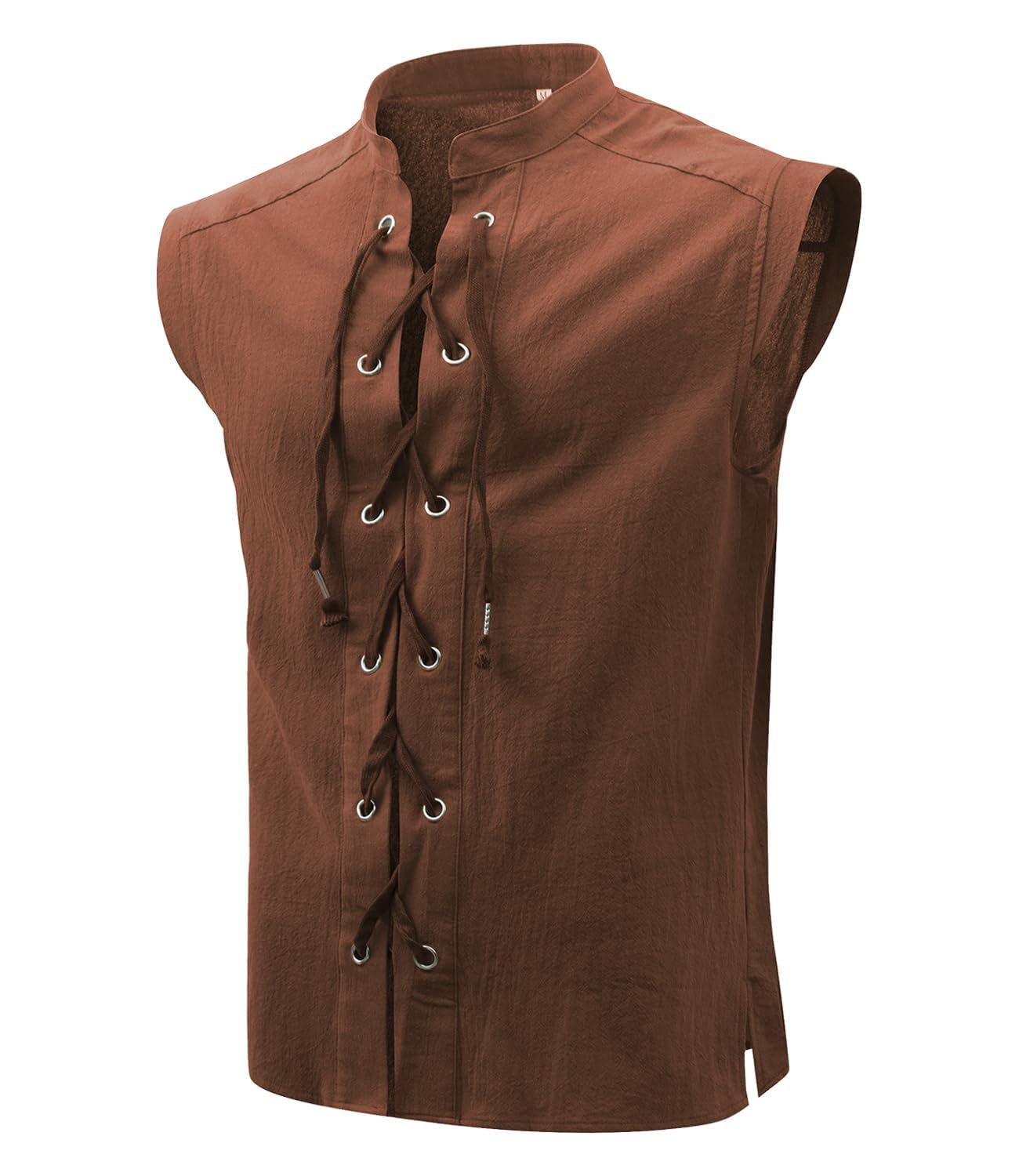 mogenda Mens Renaissance Sleeveless Shirts,Lace up Front Viking Pirate Shirt,Medieval Costume Halloween Tops
