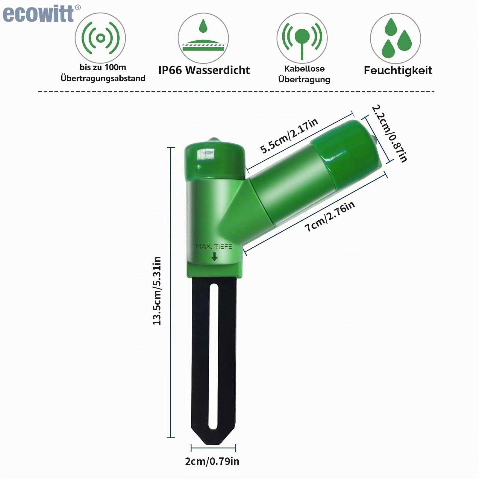 ECOWITT Kabelloser Bodenfeuchtesensor WH51 – Pflanzenwassermonitor, Bodenhygrometer-Tester mit E-Mail-Benachrichtigung, nur Zubeh?rsensor Ecowitt Ecosystem