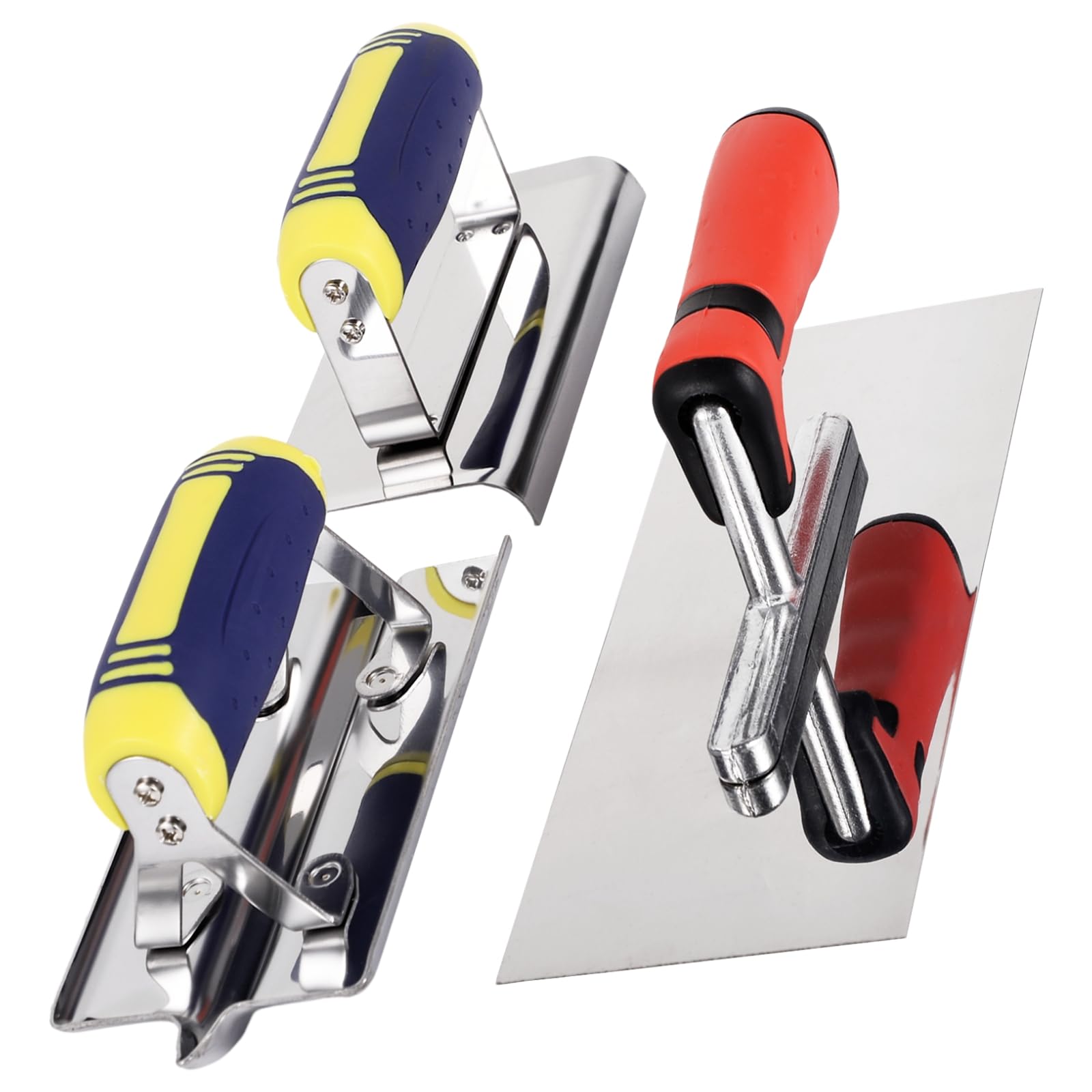 Lot de 3 truelles en acier inoxydable pour béton, truelle plate, truelle de rive, truelle à rainurer, poignée ergonomique antidérapante, pour ciment, mortier, plâtre, finitions de maçonnerie