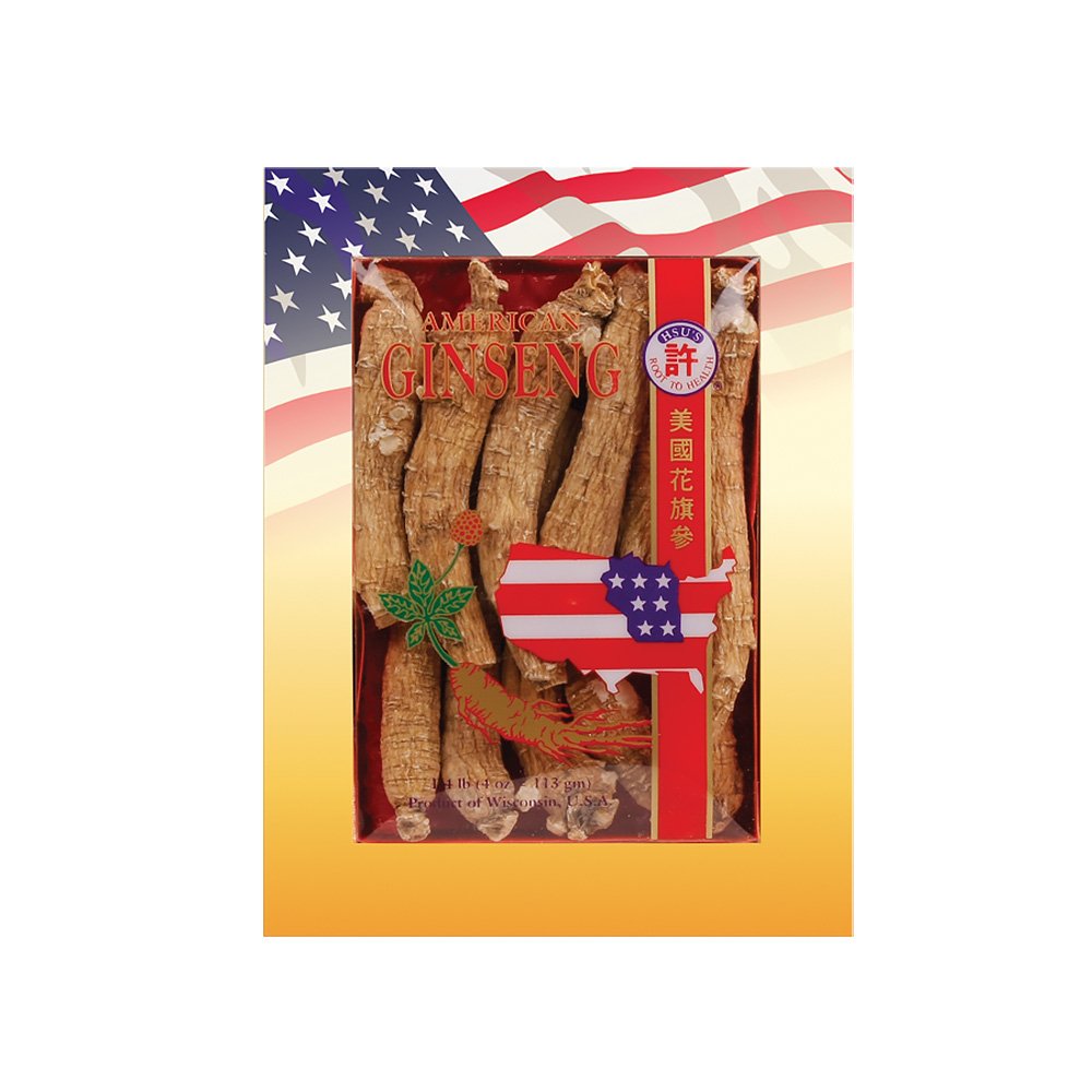 Hsu's SKU 0101-4 Long Large American Ginseng Roots 4 oz Box – Premium Wisconsin American Long Roots for Tea, Soup & Gifts – 100% Pure, Non-GMO, No Additives- La