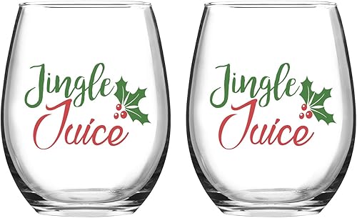 Jingle Juice - Copas de vino de Navidad, 15 onzas, divertidas copas de vino sin tallo para mujeres, amigos y hombres, idea de regalo para Navidad,