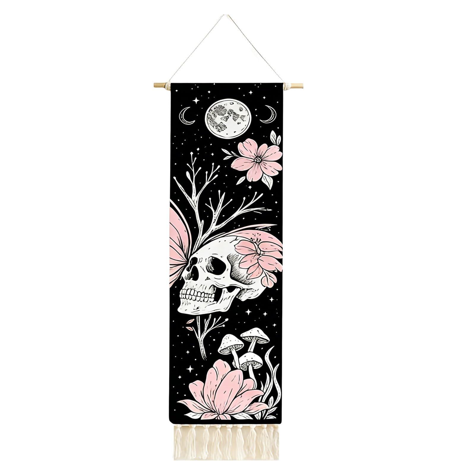 Msioytog Creative Floral Skeleton Mushroom Print Tapestry with Tassels Modern Home Decor Living Room Decors