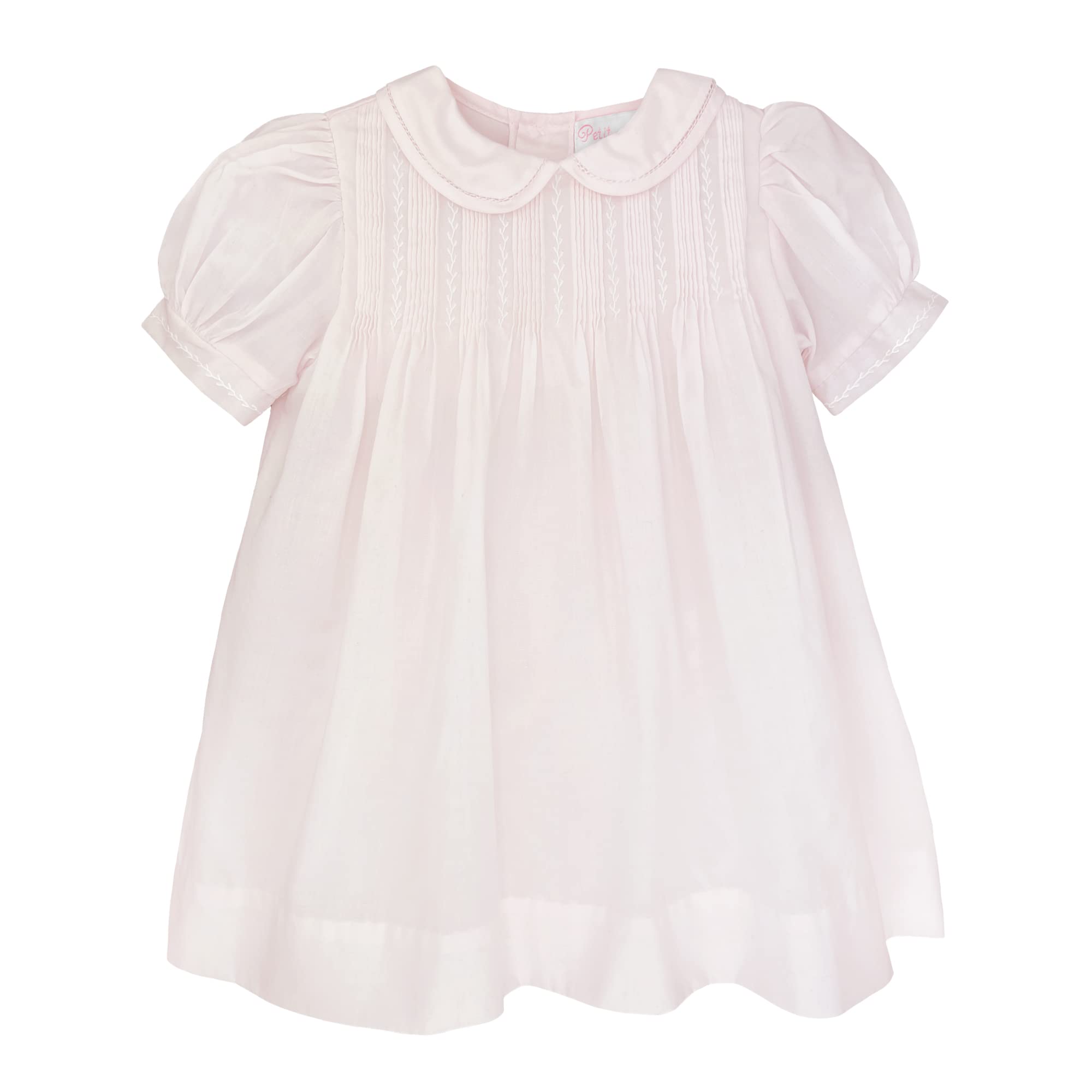 Baby Girls' Dress with Pintucks and Feather Stitching, Pink