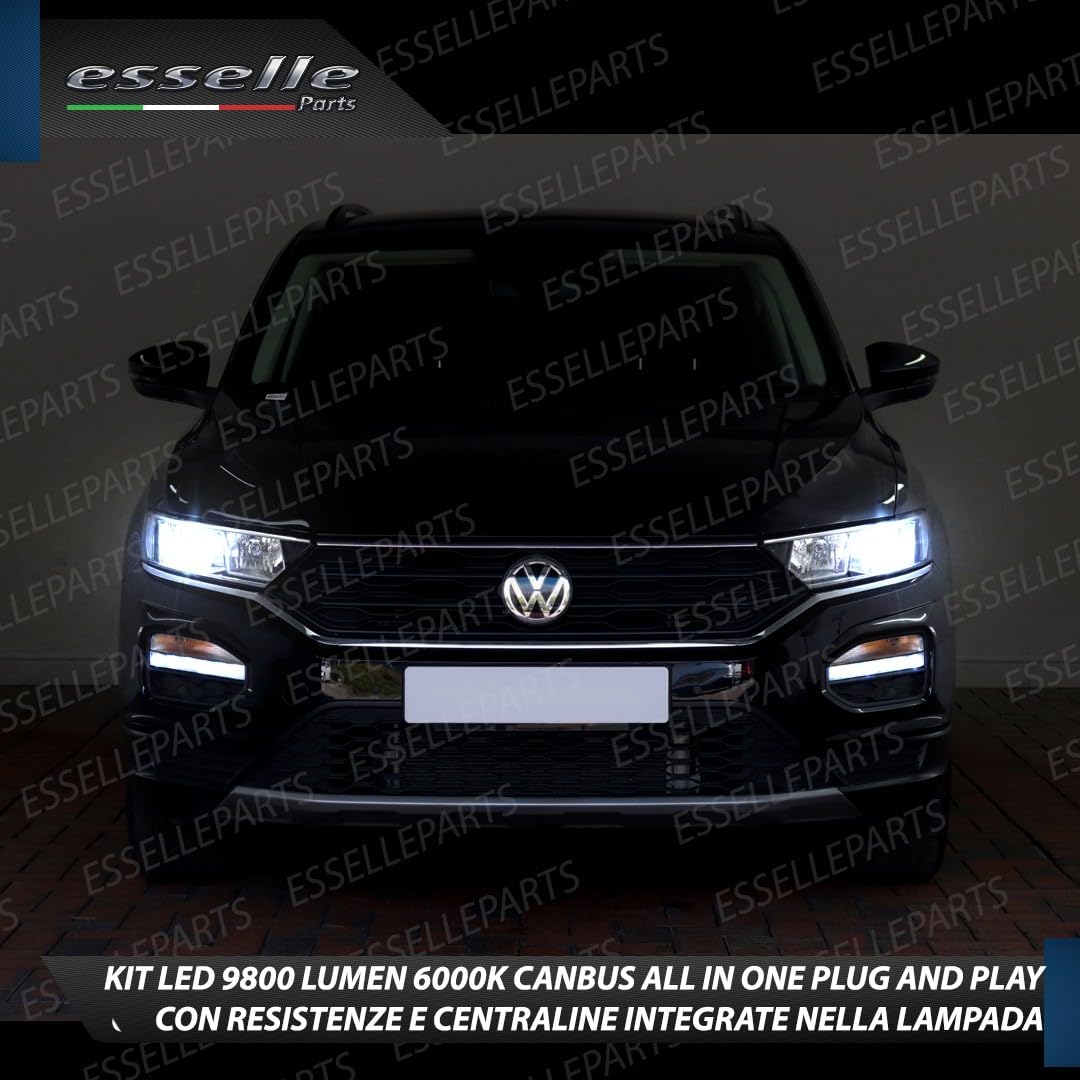 Kit Full LED H7 CANBUS per VW T-Roc 6000K Bianco Ghiaccio 9800 Lumen – Portalampade e Centraline Integrate – Plug & Play No Errori – Alta Luminosità
