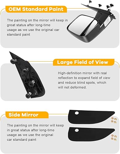 Miniatura 7 de Juego de espejos laterales para Ford E150 E250 E350 E450 E550 Van plegable manual, sin calefacción, luz de charco, color negro liso