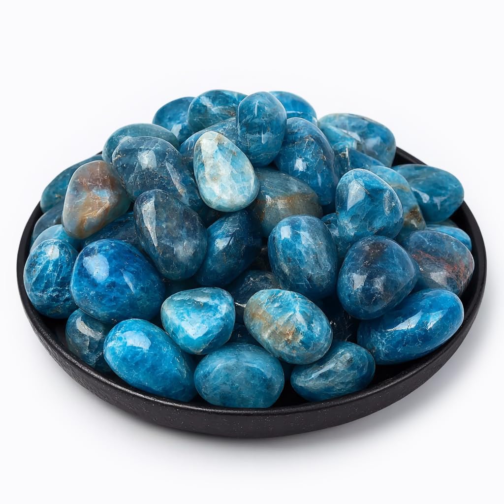 Blue Apatite Healing Crystal Stone Set - 24 Pieces, 0.6" Natural &amp; Polished Stones for Healing, Meditation, Reiki, Chakra, Crafting &amp; Decoration