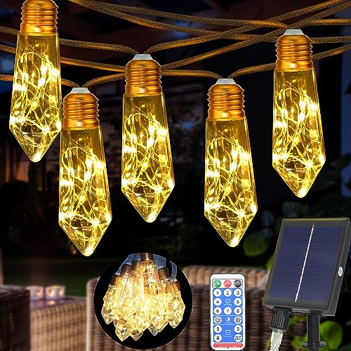 Solar Lichterkette Aussen Glühbirnen 10M 20 Crystal LED Outdoor Lichterkette Wetterfest 8 Modus Solar Beleuchtung mit Hanfseil Aussen für Terrasse Garten Balkon Haus Deko(20 LED,Warmweiß)., 19.99