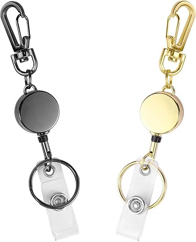 IBOVODI Paquete de 2 llaveros retráctiles con purpurina, mosquetón con cordón retráctil y llavero, lindo carrete de identificación pequeño para