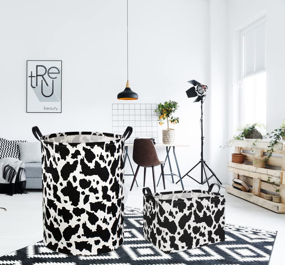 Image of Rectangle Cow Basket Cow Print Storage Bins Cute Canvas Organizer Bin for Bedroom Decor Books, Clothes Shelves Gift Basket(Cow print)