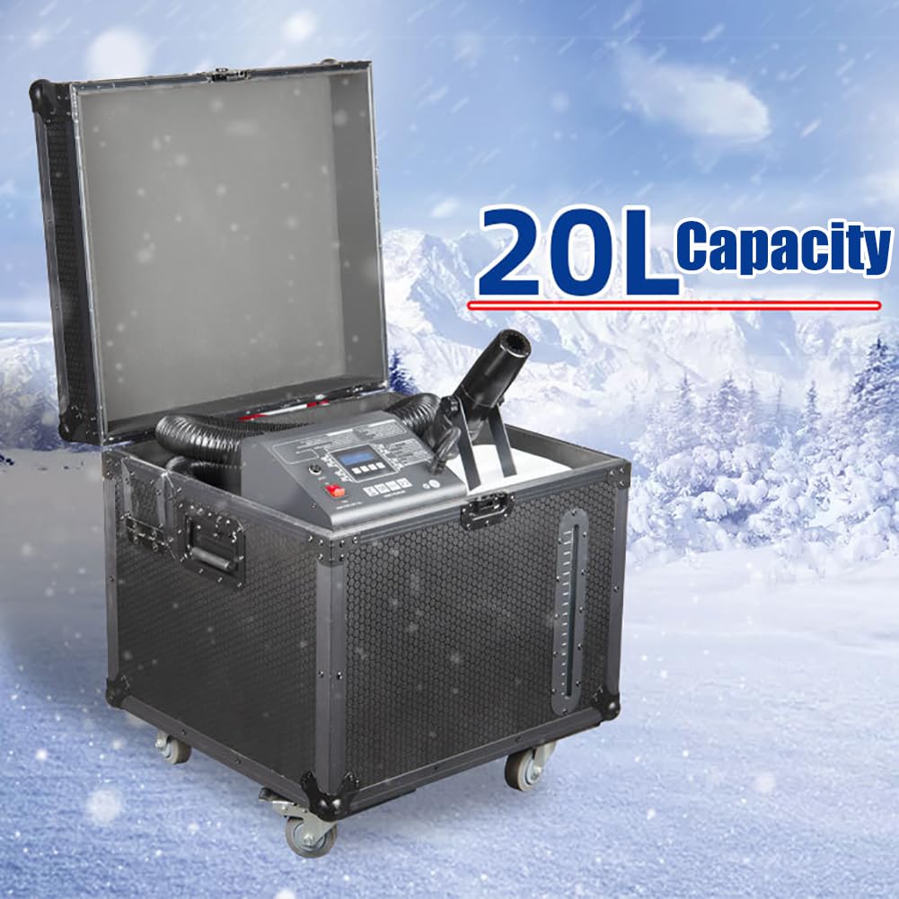 Máquina de nieve comercial súper silenciosa Máquina de efectos de escenario para hacer copos de nieve de 1500 W con tubo de extensión de 10 m y estuche de vuelo, distancia de pulverización de 10 m,