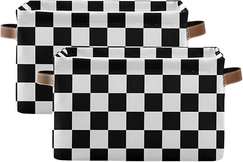 Cesta de almacenamiento a cuadros de tablero de ajedrez, canastas plegables para juguetes, organización con asas, cesta de lavandería para