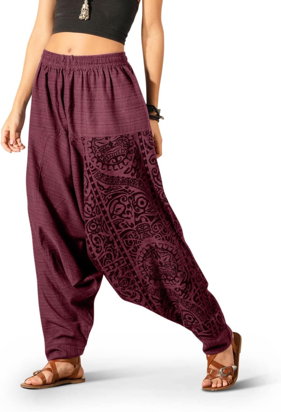 The Veshti Company Women's Printed Harem Pants - Boho Yoga Baggy Pants with Elastic Waist & Drawstring, Hippie Lounge Pants