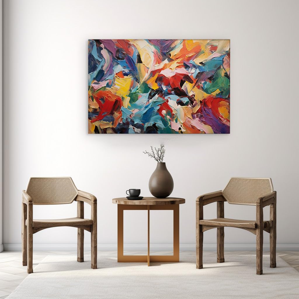 Canvas for Living room. Vibrant Hues and Energetic Brushstrokes Unlock Abstract Expression, 27 x 18 inch Canvas Wall Art - Ready to Hang - 69x46 cm (27x18 inch)