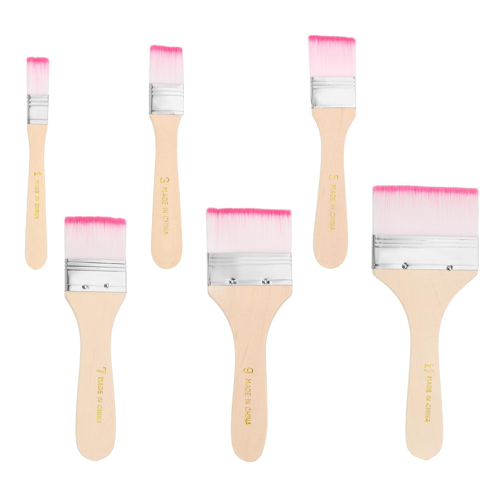 PATIKIL 6 Pcs Paint Brush Set, 133/143/150/156/160/175mm Nylon Bristle Flat Brushes with Wooden Handle DIY Art Painting Supplies for Acrylic Oil Watercolor Painting Wall Door, Red/White