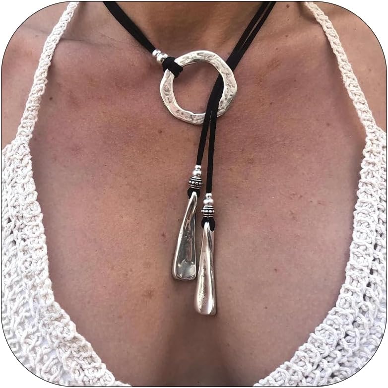 Roe Dolph Boho Necklaces for Women Trendy Western Country Concert Outfits Accessories Brown Suede Choker Necklace Layered Leather Necklaces Boho Western Jewelry Cowboy Cowgirl Outfits Jewelry